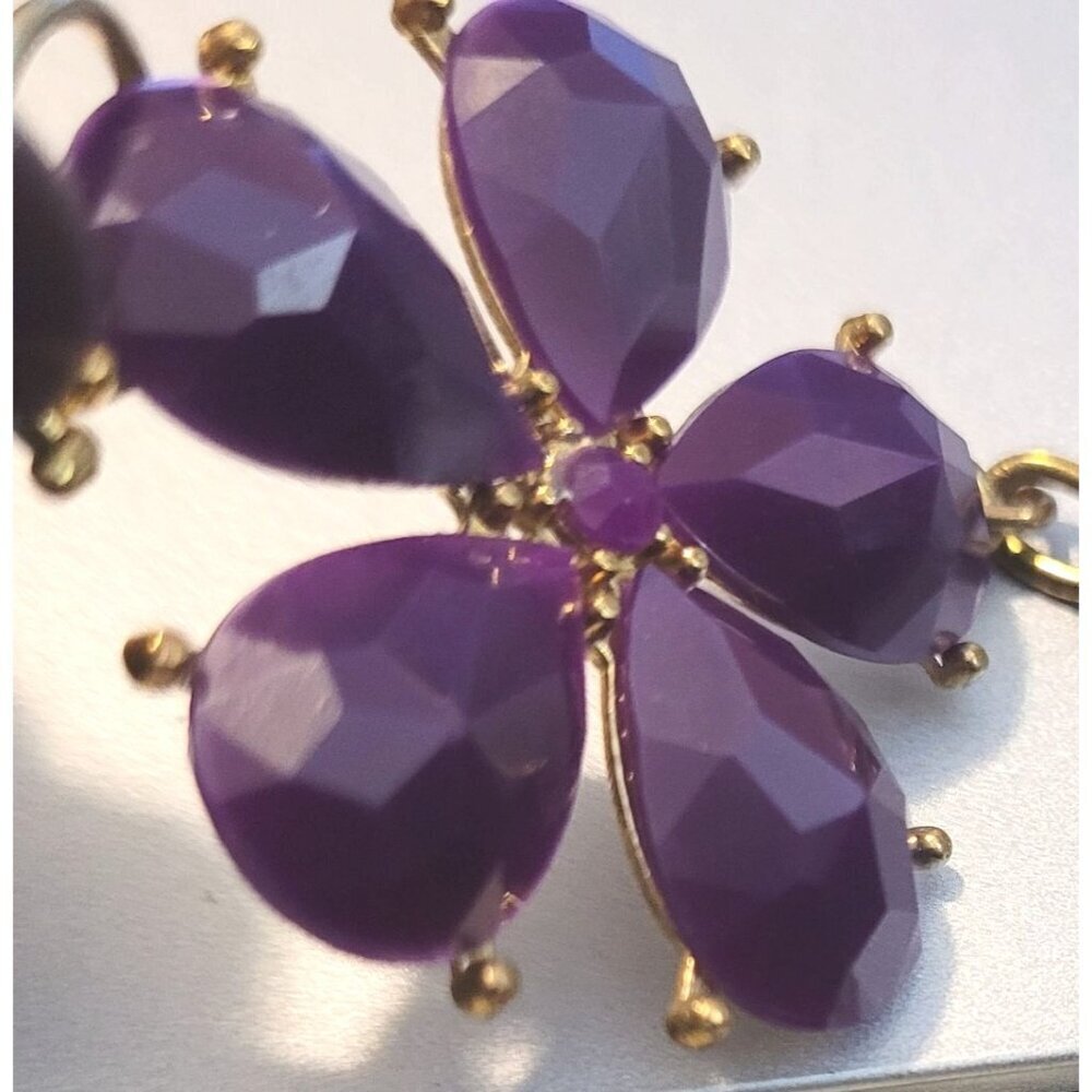 etc! Purple Rhinestone Floral Statement Necklace Gold Tone Chain 18" Adjustable - Picture 3 of 6